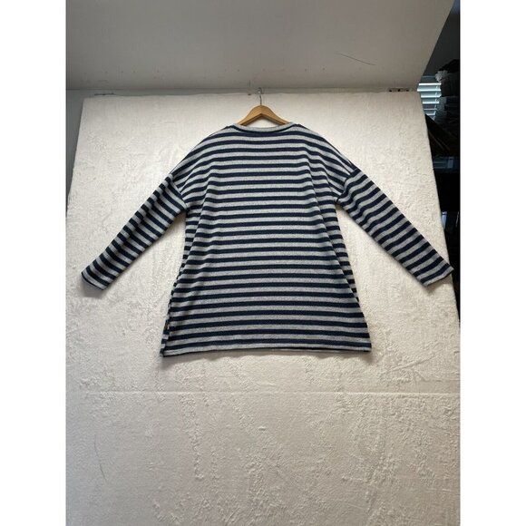 Simply Southern Womens L Sweater Top Gray Blue Striped Button Fleece Sweater - Picture 8 of 9